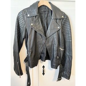 Zara Black Leather Moto Jacket, Size Small